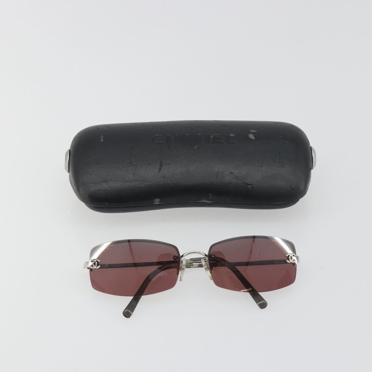 CHANEL Rimless Sunglasses Metal Red Silver CC Auth BA14258M