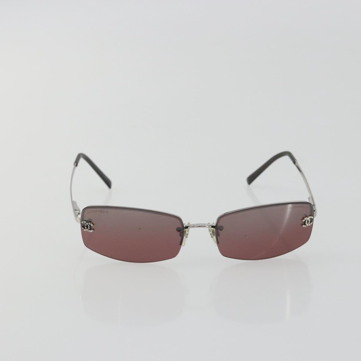 CHANEL Rimless Sunglasses Metal Red Silver CC Auth BA14258M