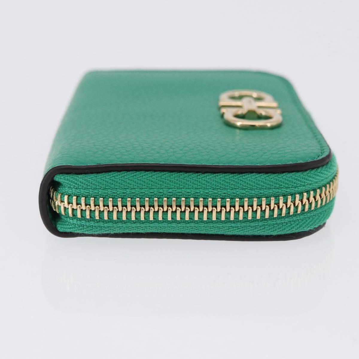 Salvatore Ferragamo Gancini Coin Purse Leather Green Gold Tone Auth BA14262M