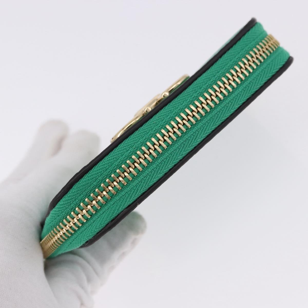 Salvatore Ferragamo Gancini Coin Purse Leather Green Gold Tone Auth BA14262M
