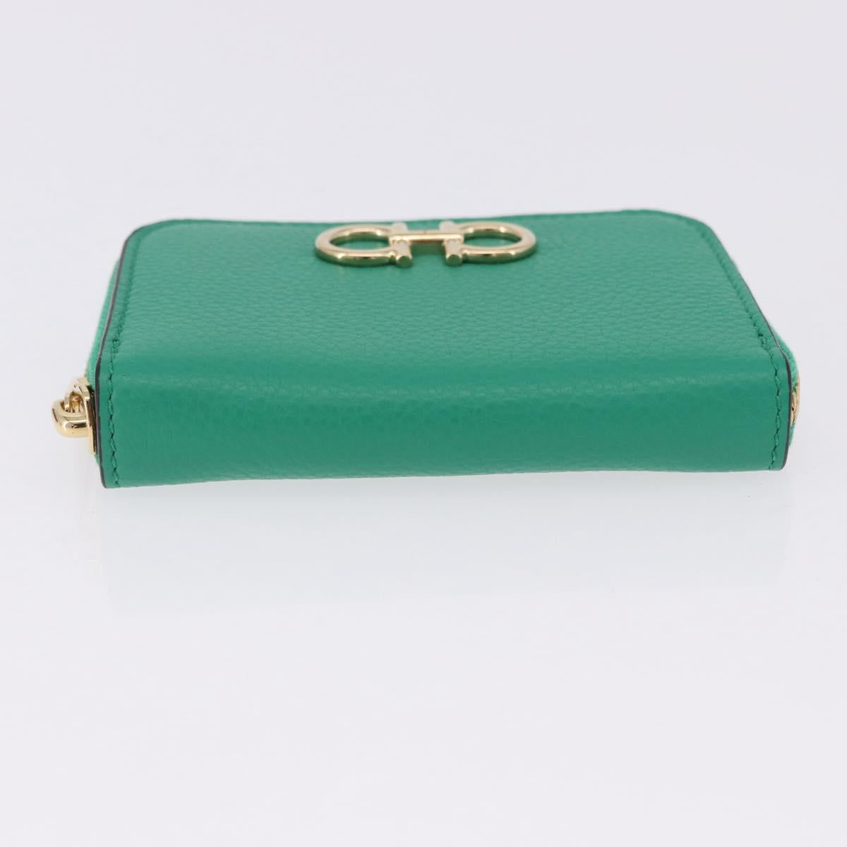 Salvatore Ferragamo Gancini Coin Purse Leather Green Gold Tone Auth BA14262M