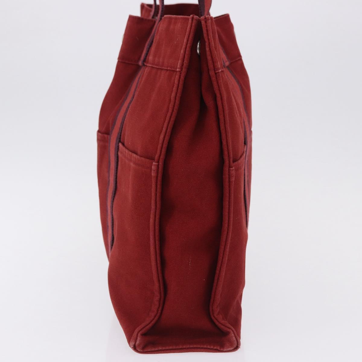 HERMES Fourre Tout MM Hand Bag Canvas Red Silver Auth BA14300