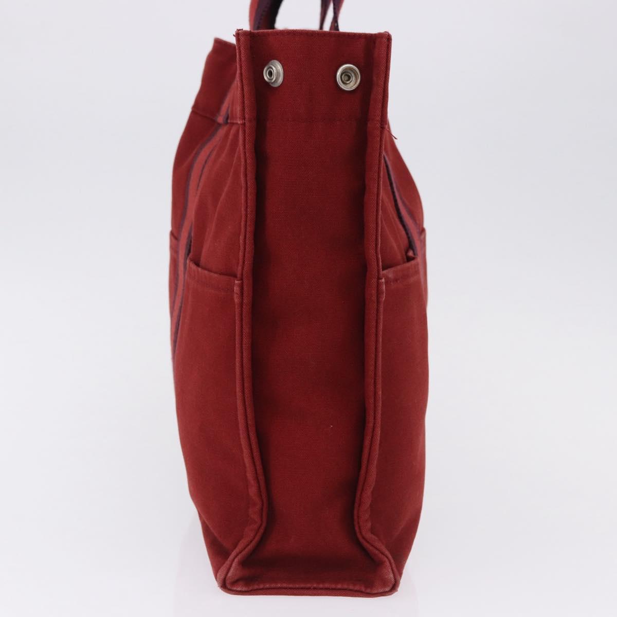 HERMES Fourre Tout MM Hand Bag Canvas Red Silver Auth BA14300