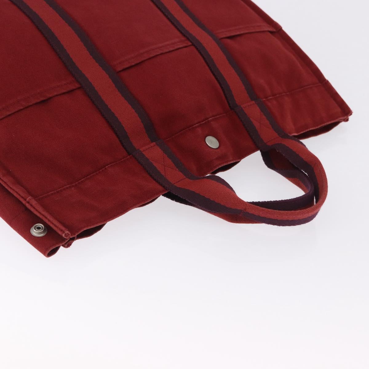 HERMES Fourre Tout MM Hand Bag Canvas Red Silver Auth BA14300