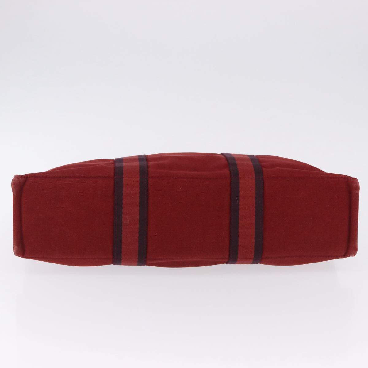 HERMES Fourre Tout MM Hand Bag Canvas Red Silver Auth BA14300