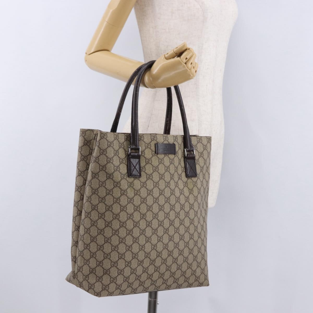 GUCCI GG Supreme Hand Bag PVC Beige Silver 131220 Auth BA14302