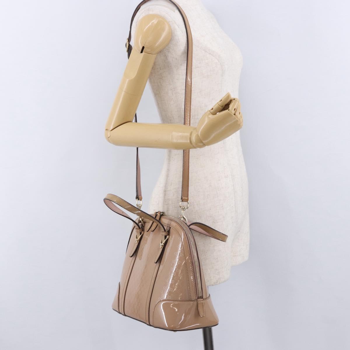 GUCCI Micro GG Canvas Hand Bag Patent leather 2way Pink Gold 309617 Auth BA14304
