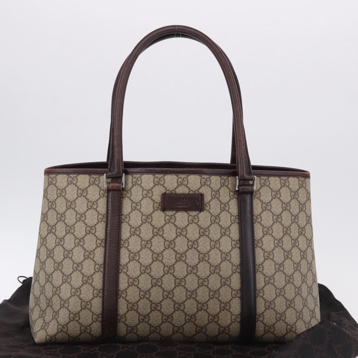 GUCCI GG Supreme Tote Bag PVC Beige Silver 114595 Auth BA14305