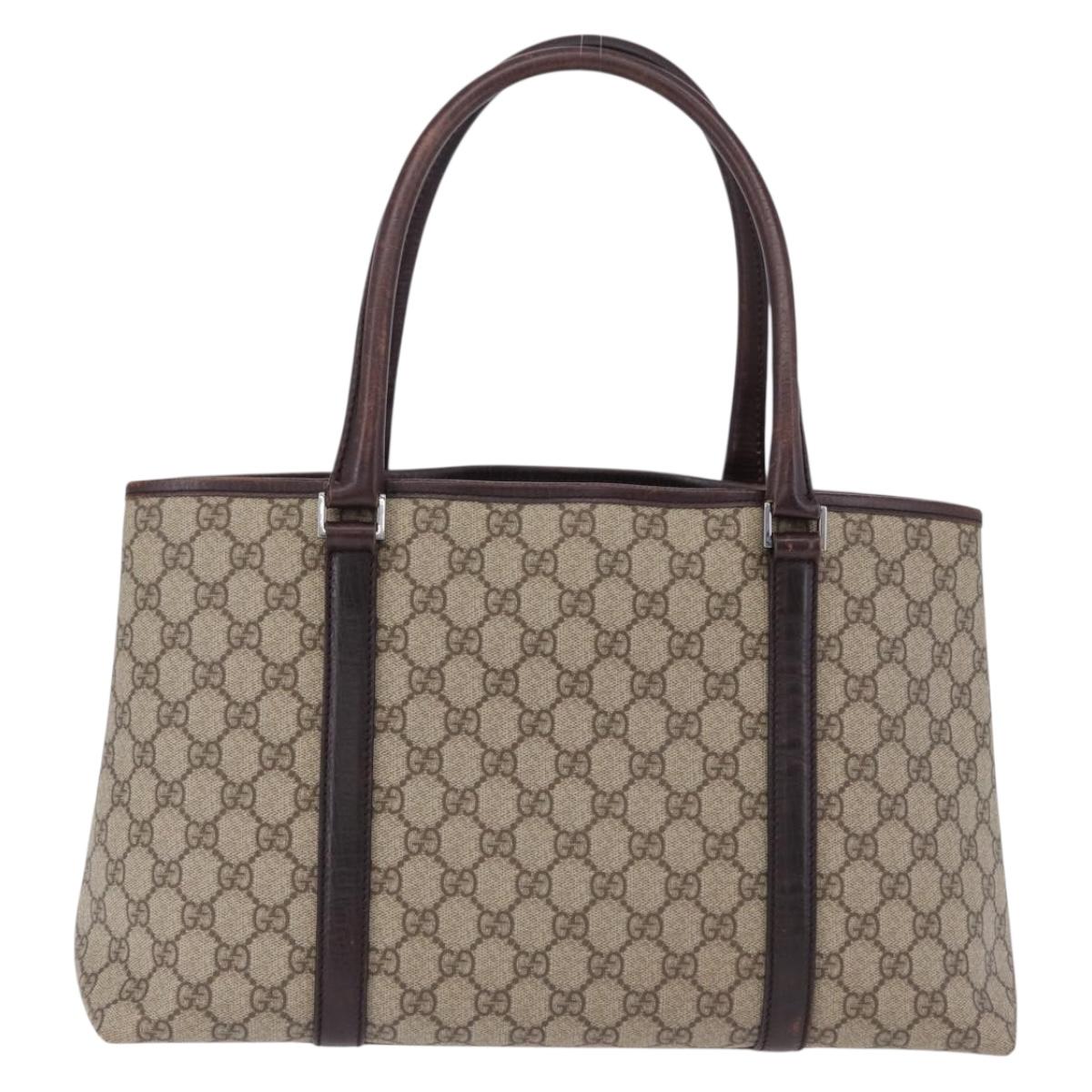 GUCCI GG Supreme Tote Bag PVC Beige Silver 114595 Auth BA14305