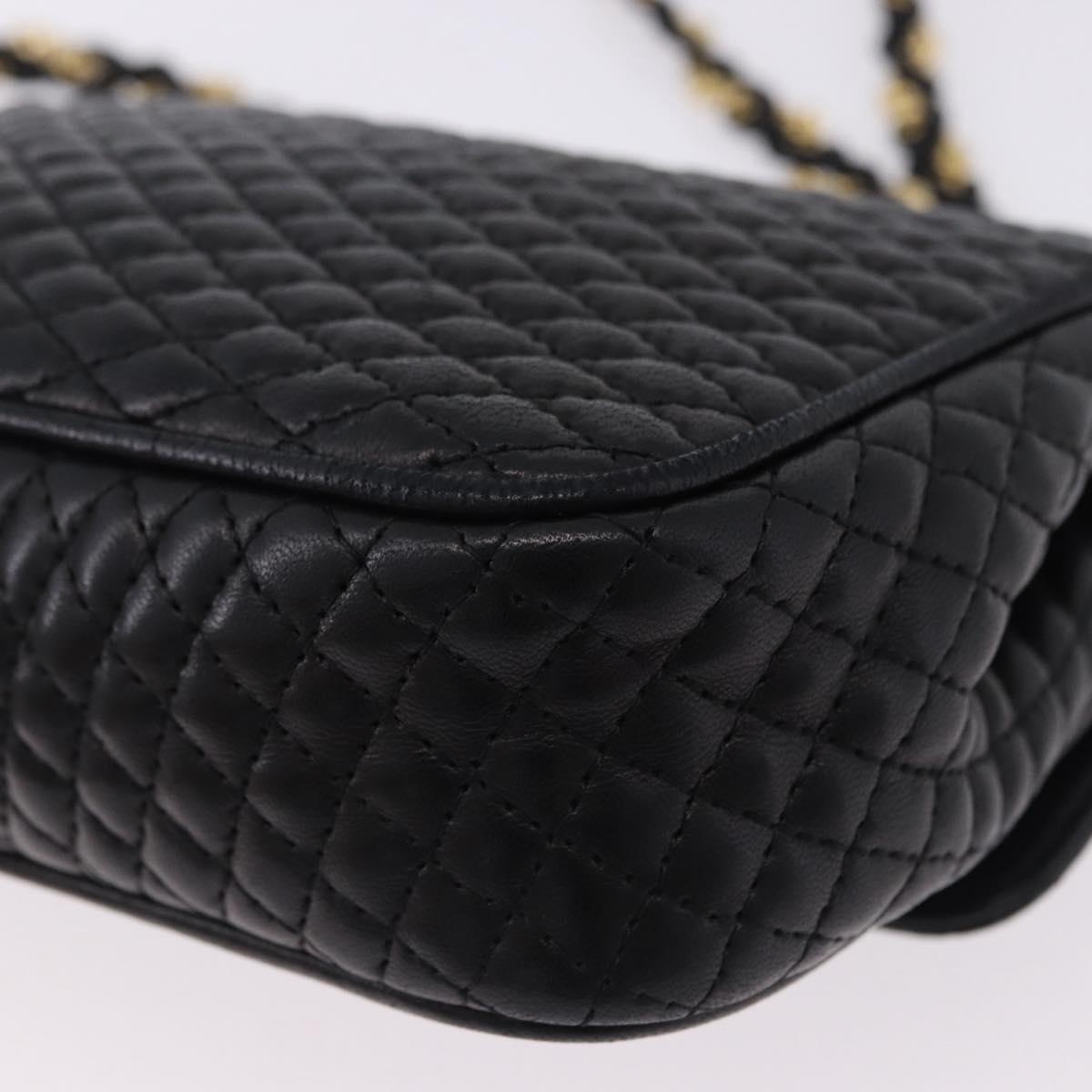 BALLY Quilted Chain Shoulder Bag Leather Black Gold Auth BA14306A