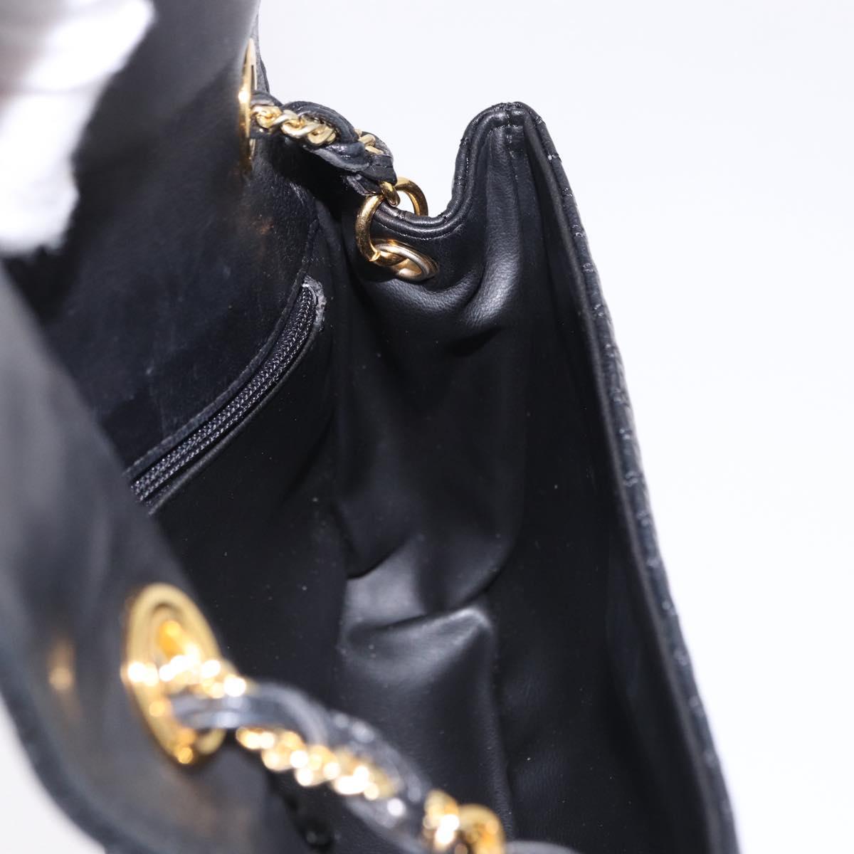 BALLY Quilted Chain Shoulder Bag Leather Black Gold Auth BA14306A