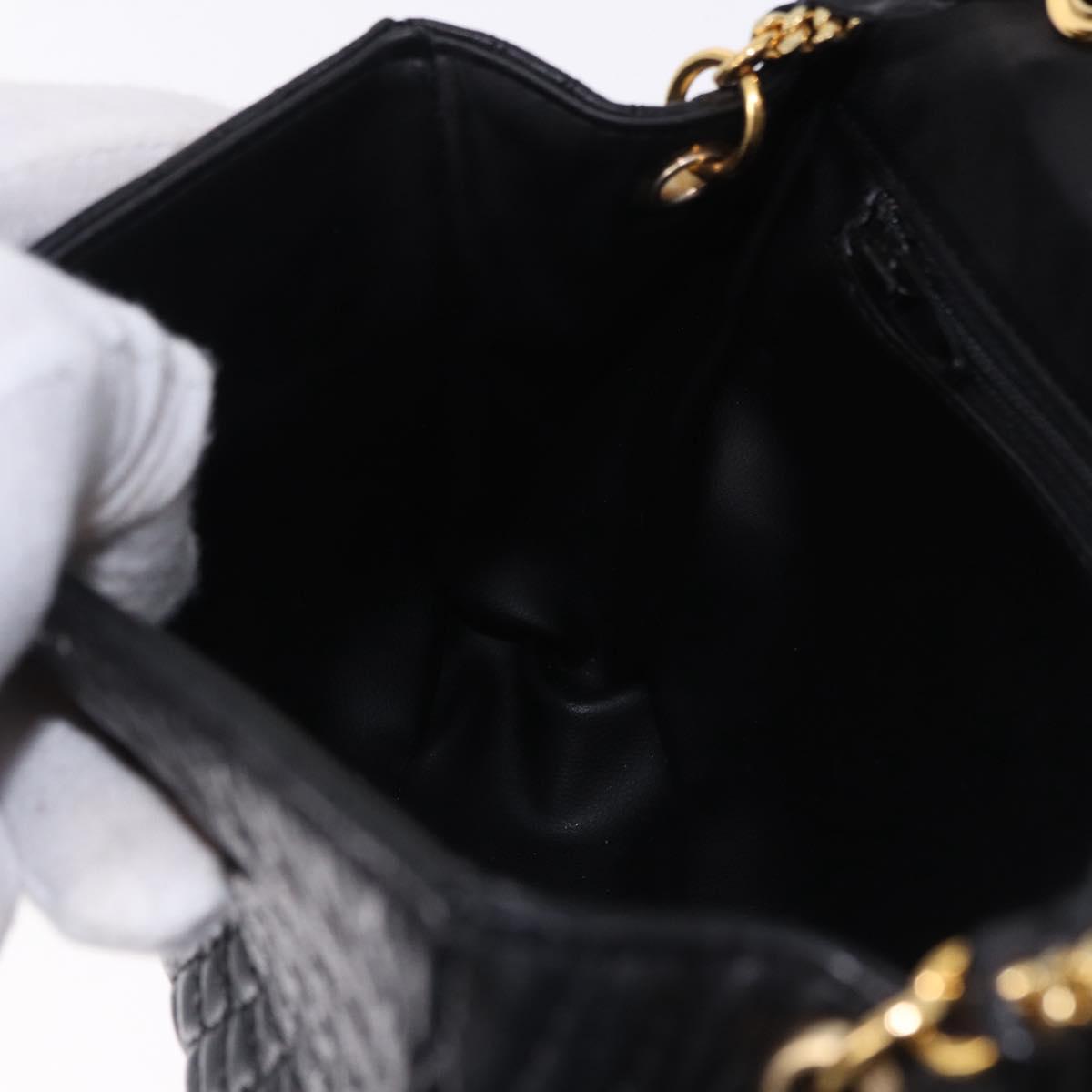 BALLY Quilted Chain Shoulder Bag Leather Black Gold Auth BA14306A