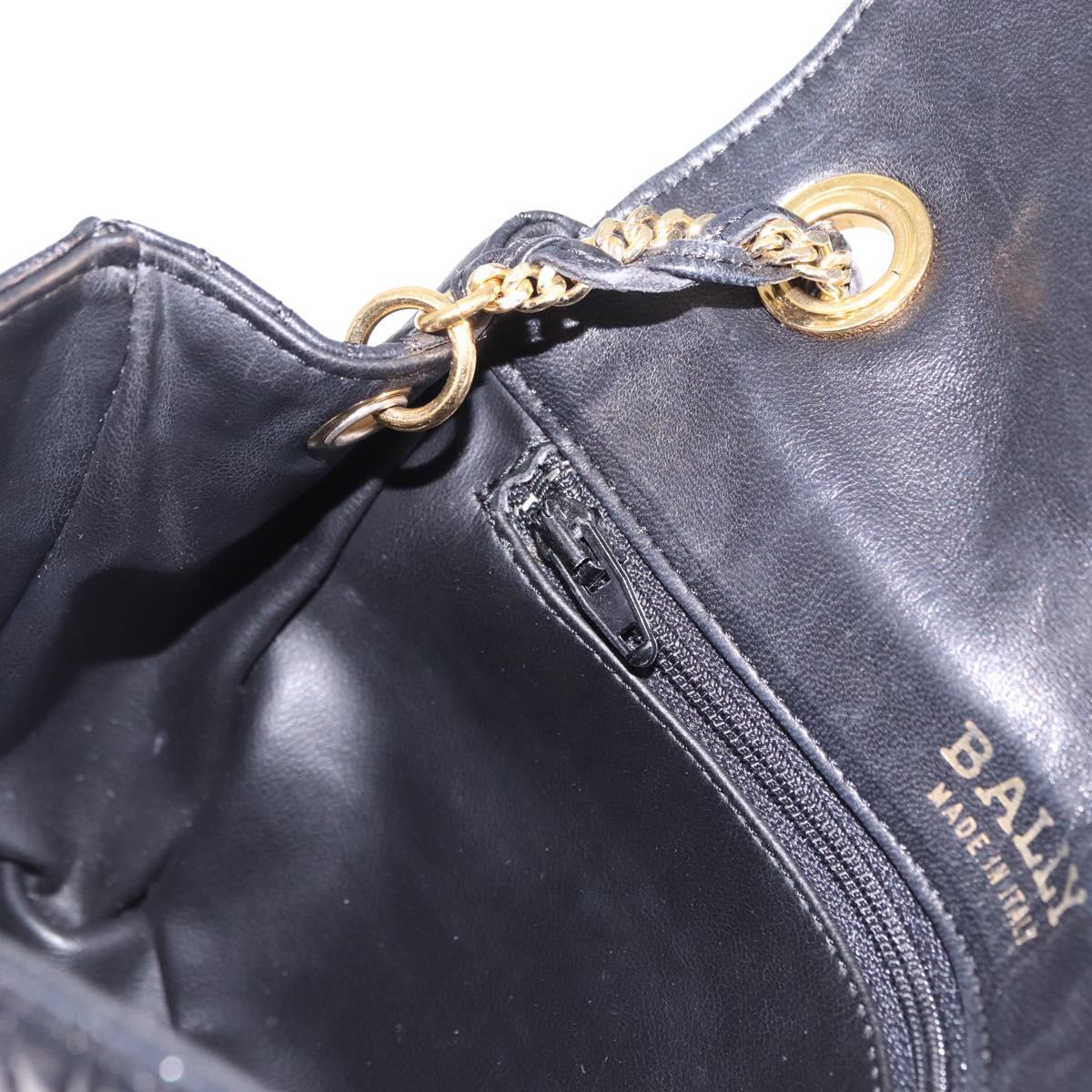 BALLY Quilted Chain Shoulder Bag Leather Black Gold Auth BA14306A