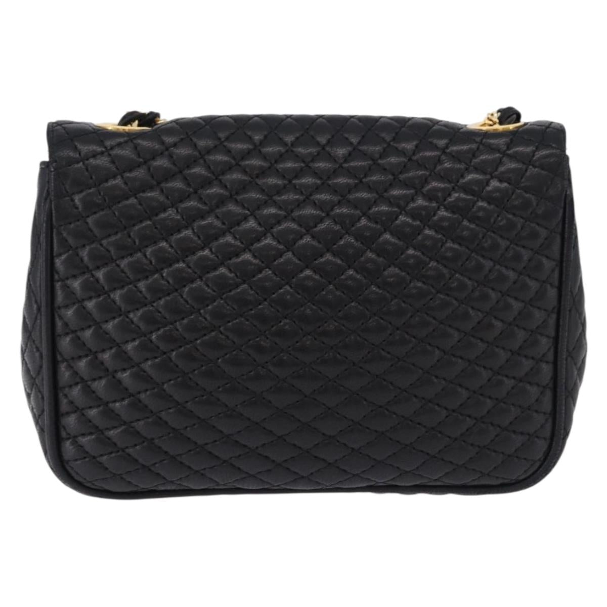 BALLY Quilted Chain Shoulder Bag Leather Black Gold Auth BA14306A