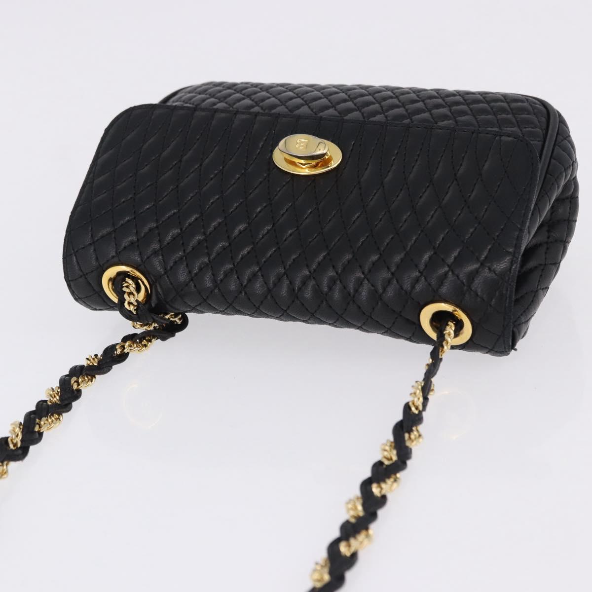 BALLY Quilted Chain Shoulder Bag Leather Black Gold Auth BA14306A
