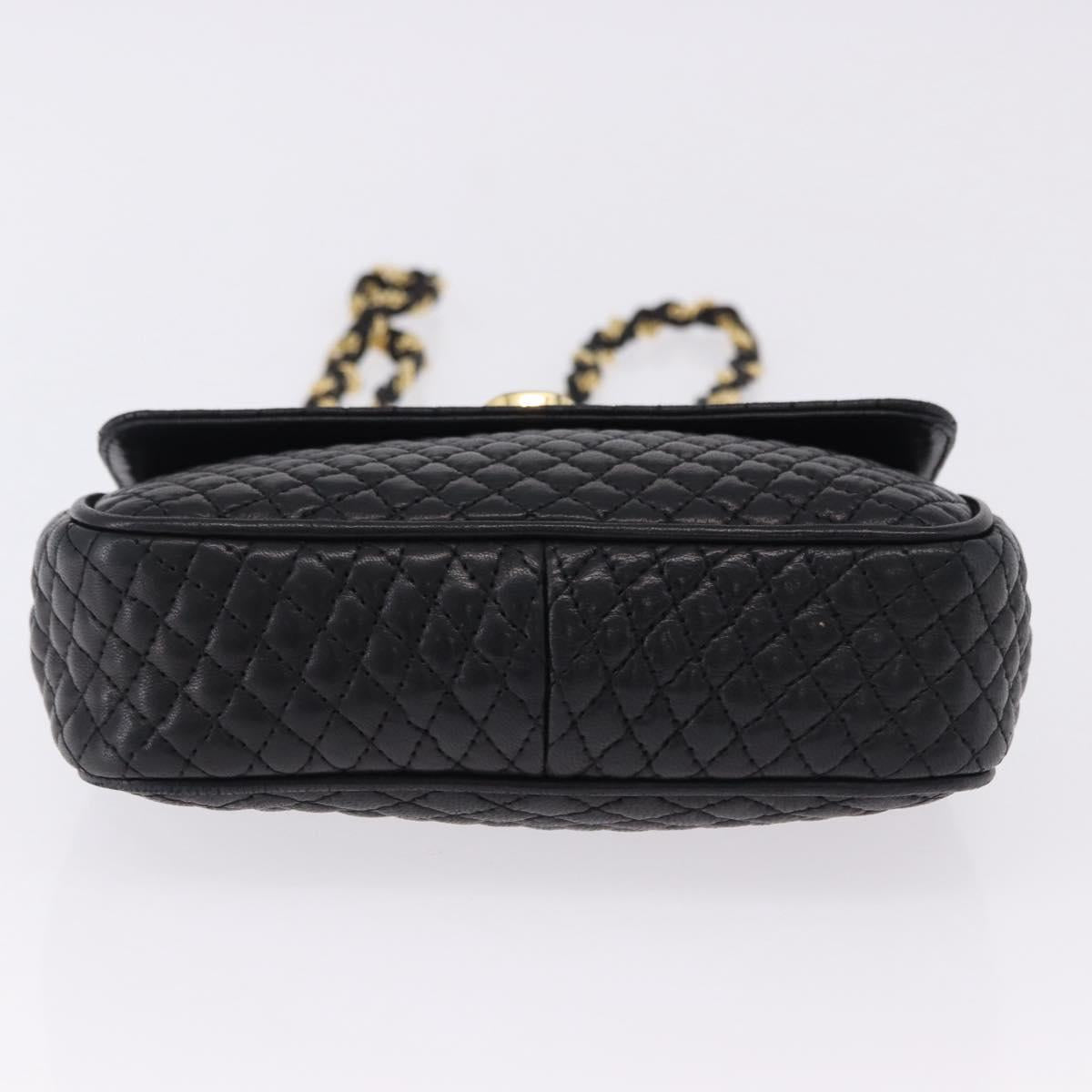 BALLY Quilted Chain Shoulder Bag Leather Black Gold Auth BA14306A