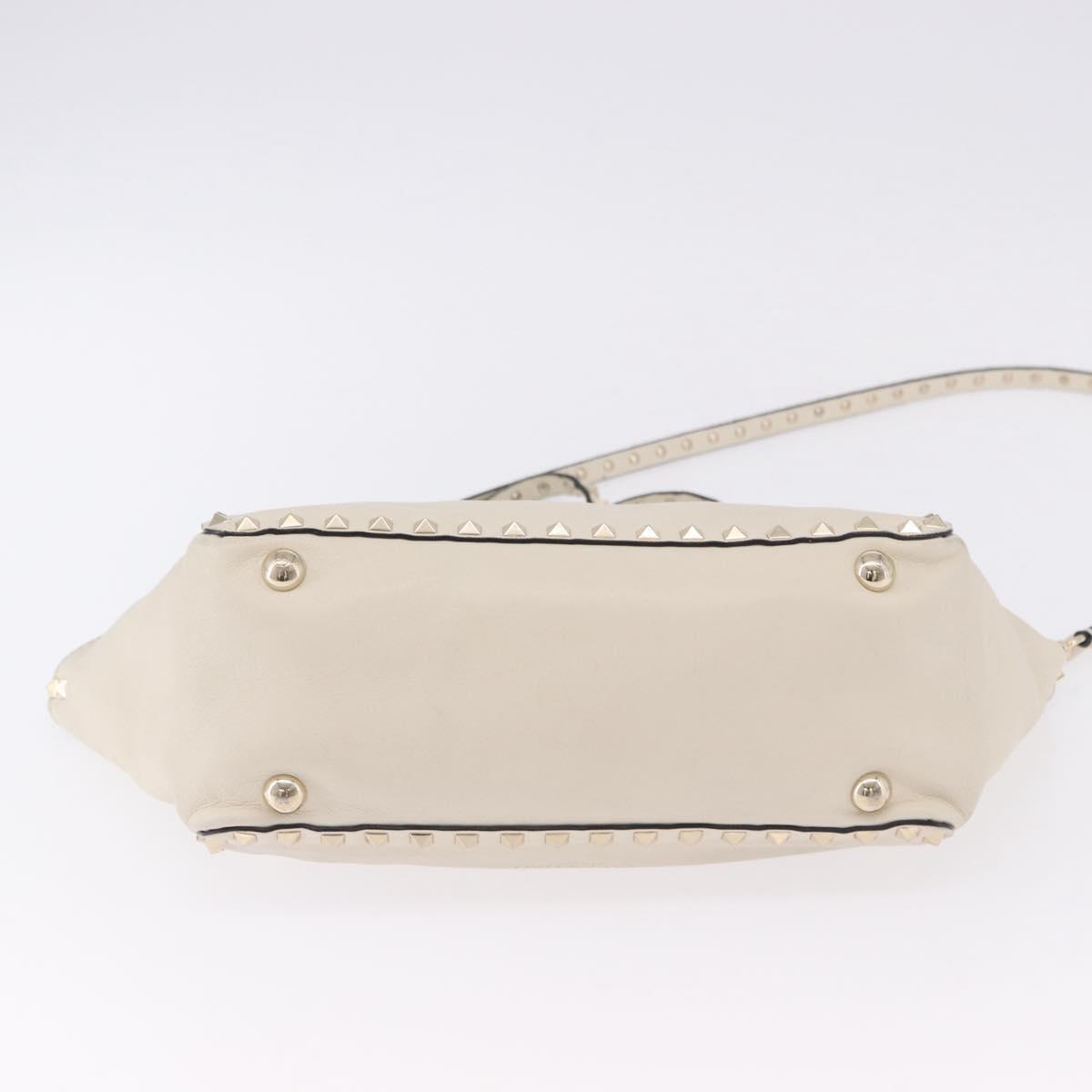 VALENTINO Hand Bag Leather 2way White Gold Auth BA14307