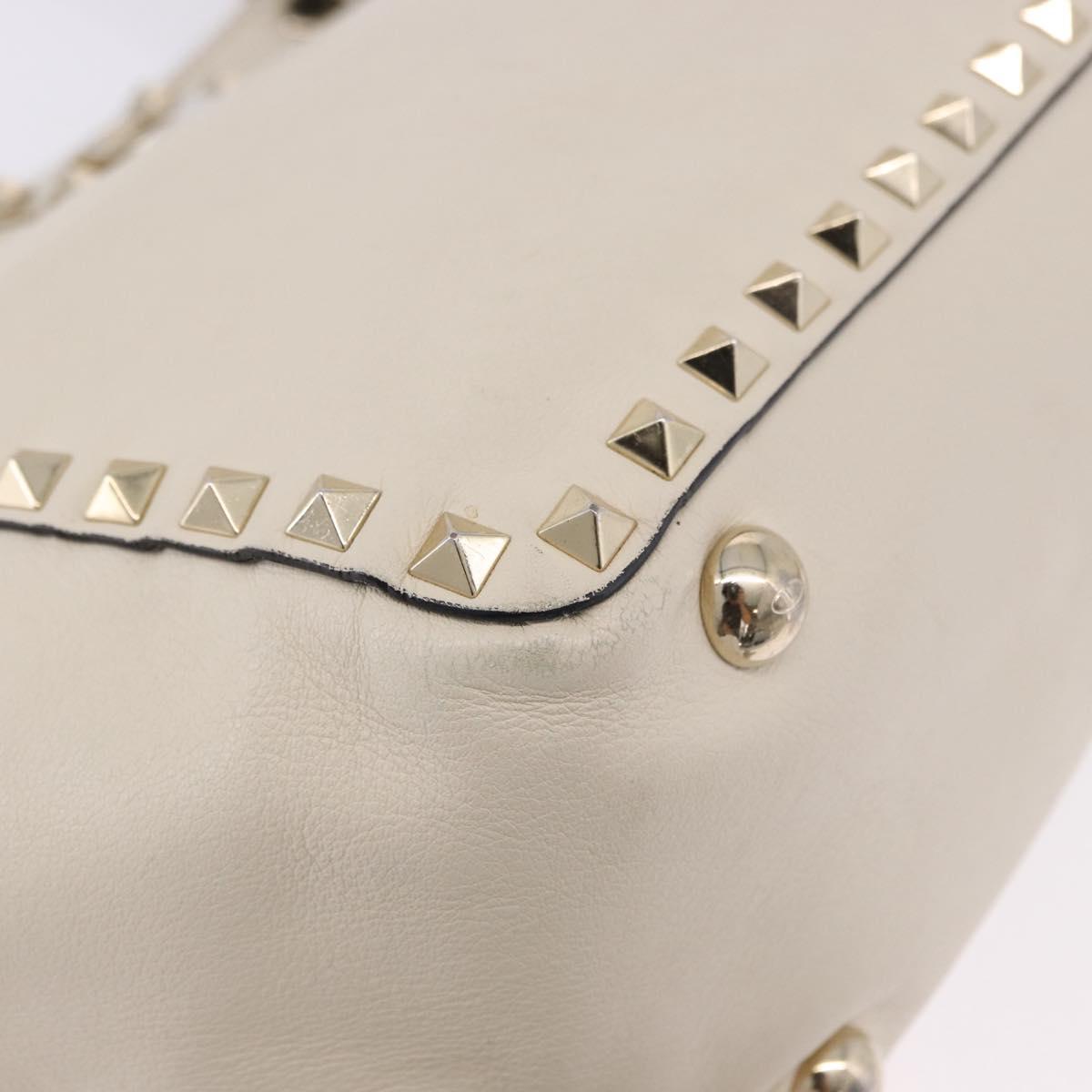VALENTINO Hand Bag Leather 2way White Gold Auth BA14307