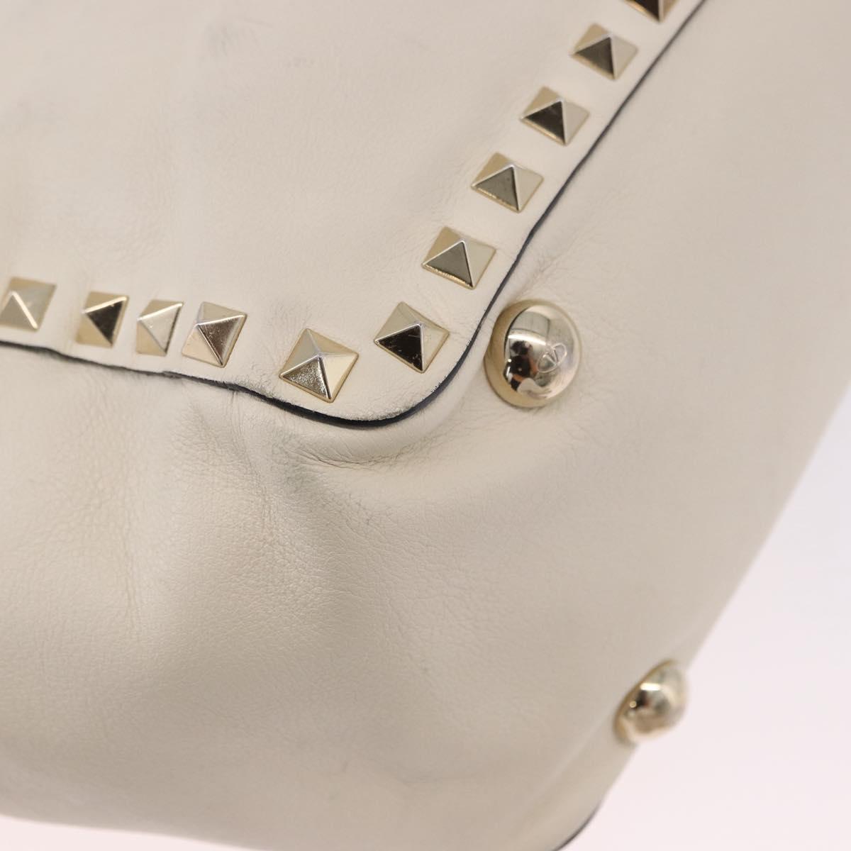 VALENTINO Hand Bag Leather 2way White Gold Auth BA14307