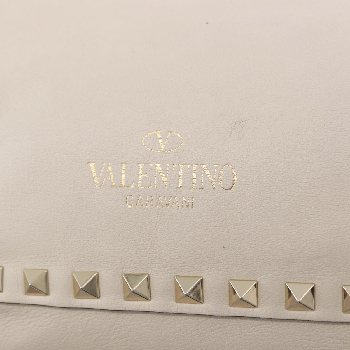 VALENTINO Hand Bag Leather 2way White Gold Auth BA14307