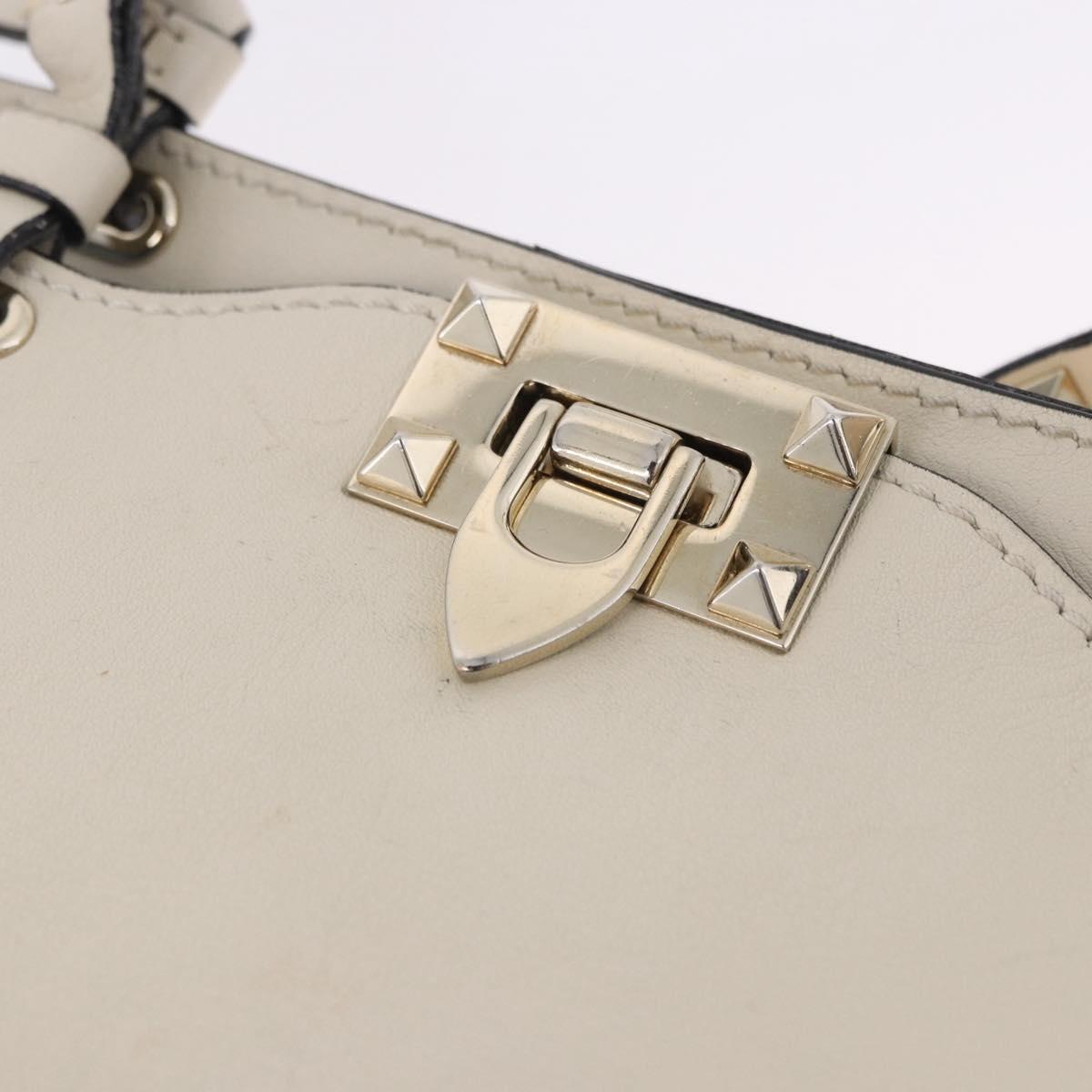 VALENTINO Hand Bag Leather 2way White Gold Auth BA14307