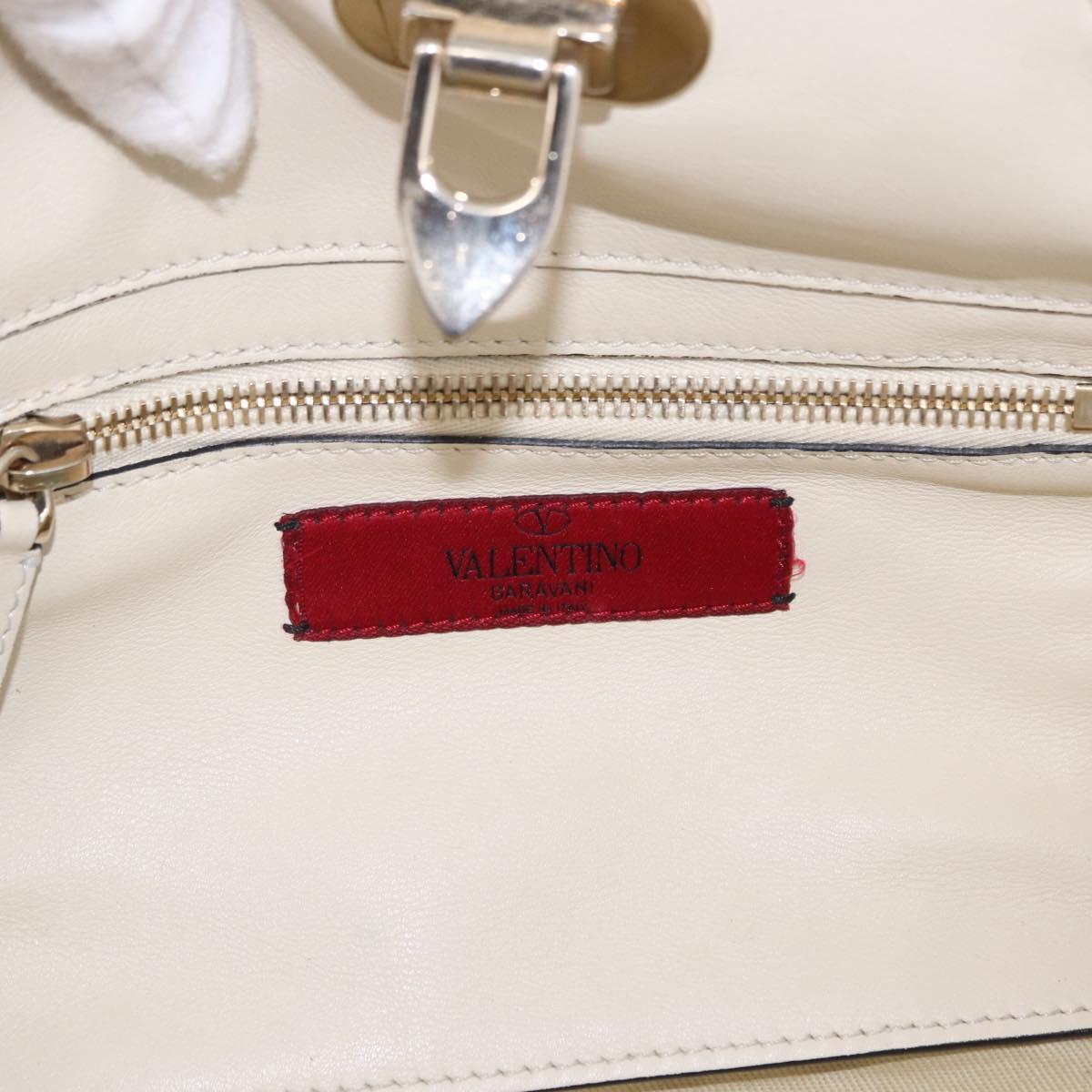 VALENTINO Hand Bag Leather 2way White Gold Auth BA14307