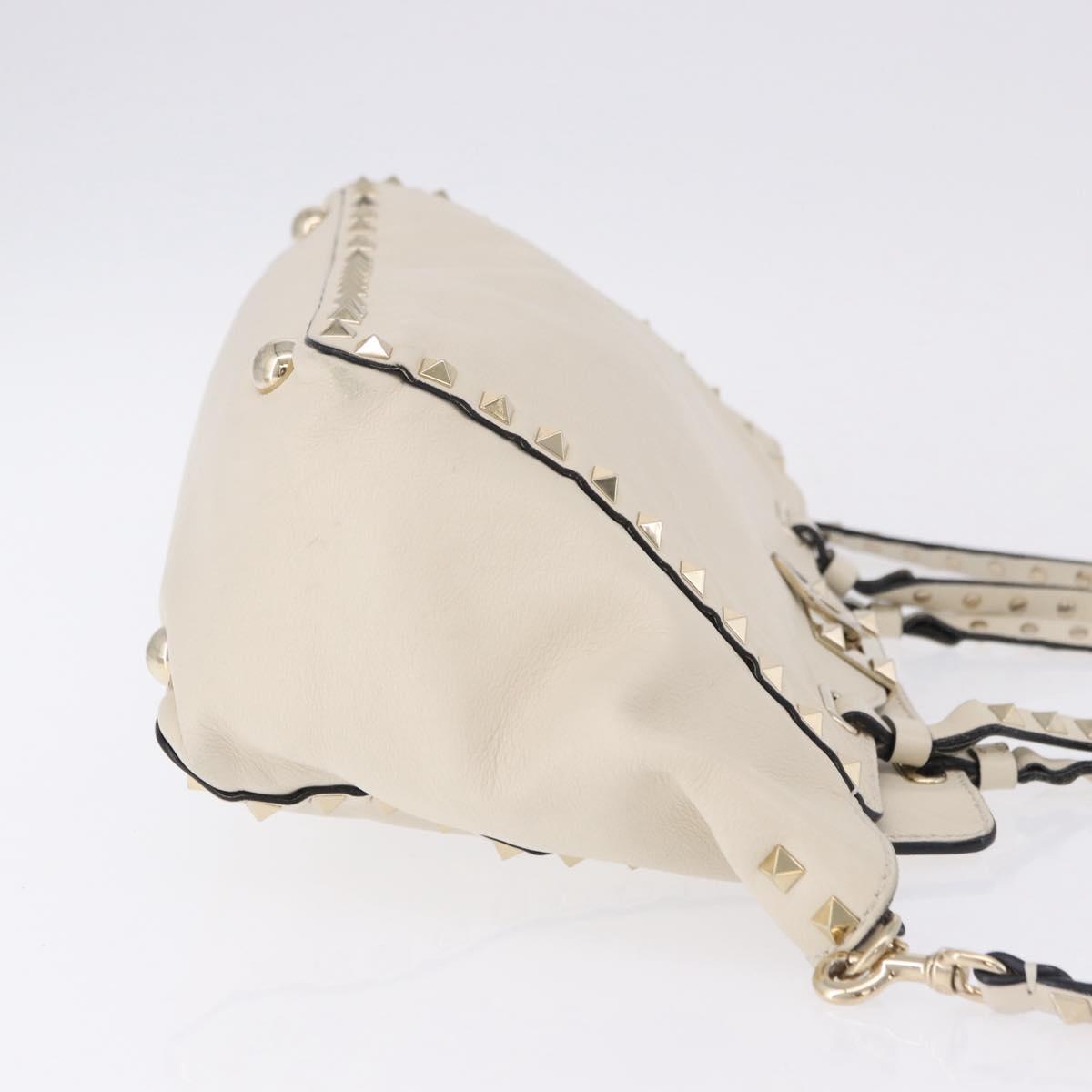 VALENTINO Hand Bag Leather 2way White Gold Auth BA14307