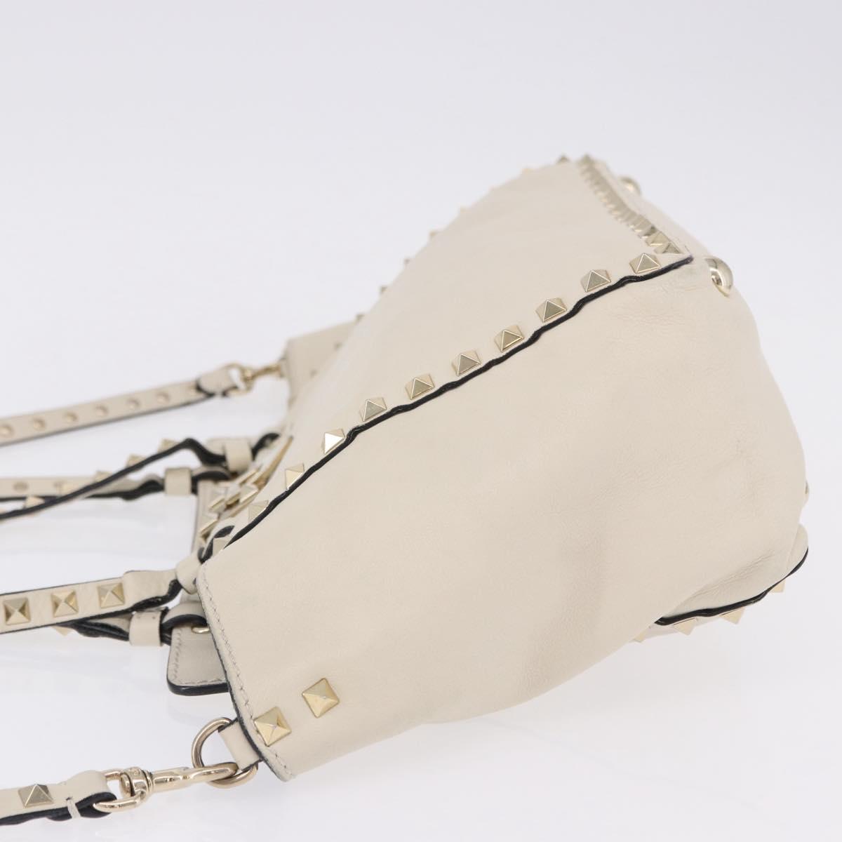 VALENTINO Hand Bag Leather 2way White Gold Auth BA14307