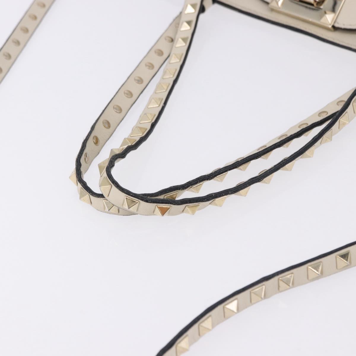 VALENTINO Hand Bag Leather 2way White Gold Auth BA14307