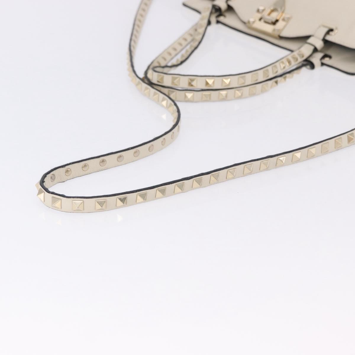 VALENTINO Hand Bag Leather 2way White Gold Auth BA14307