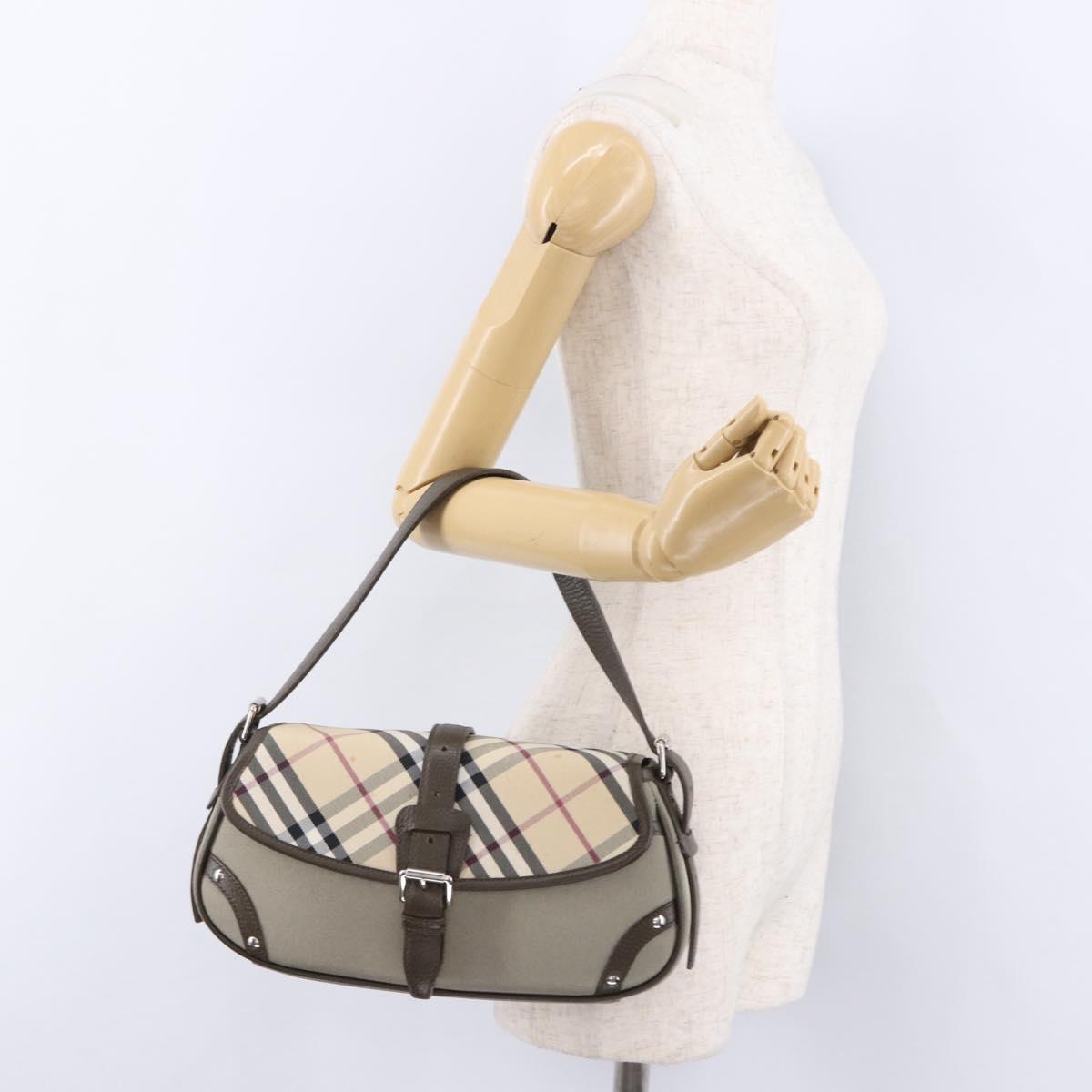 BURBERRY Nova Check Hand Bag Nylon Beige Silver Auth BA14309A