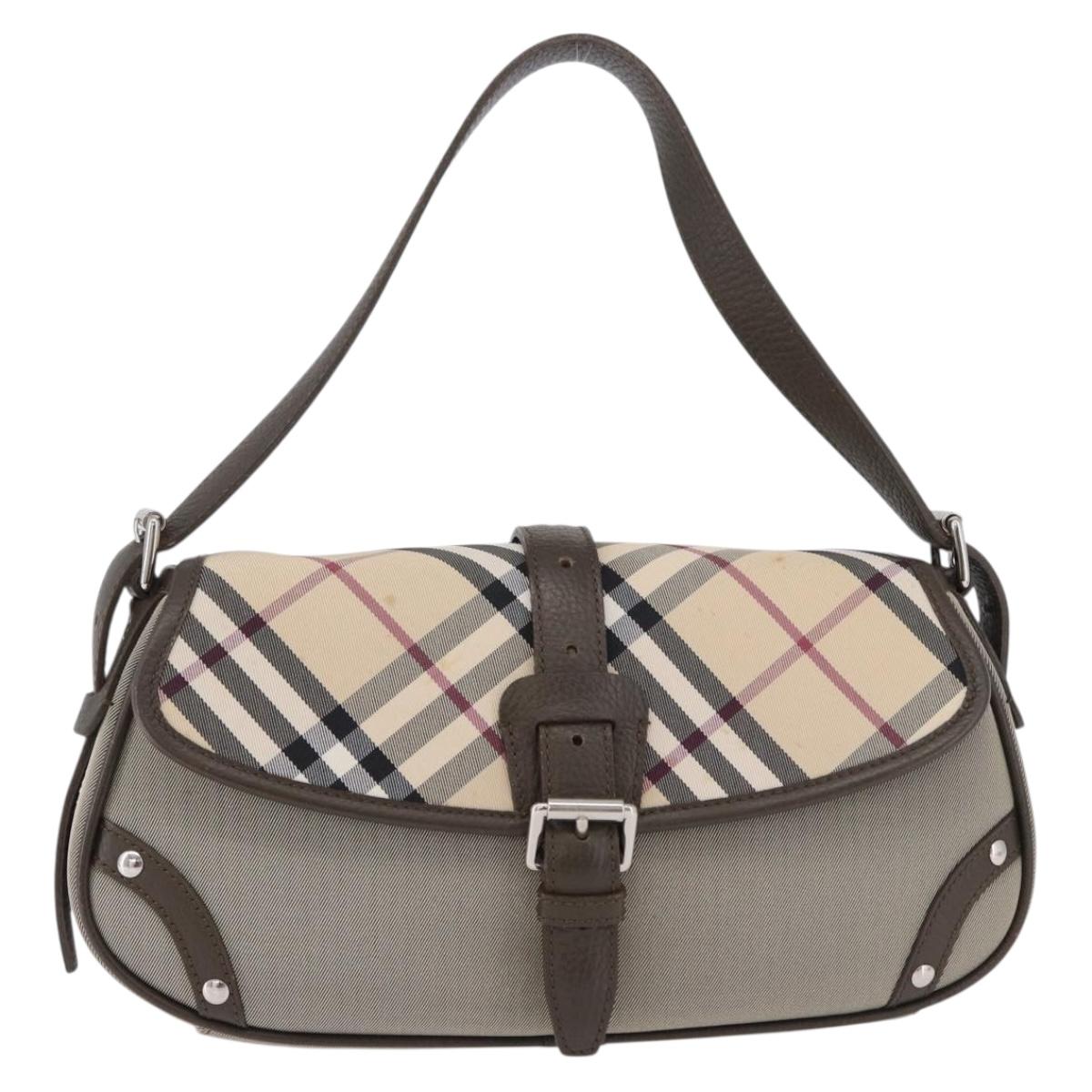 BURBERRY Nova Check Hand Bag Nylon Beige Silver Auth BA14309A