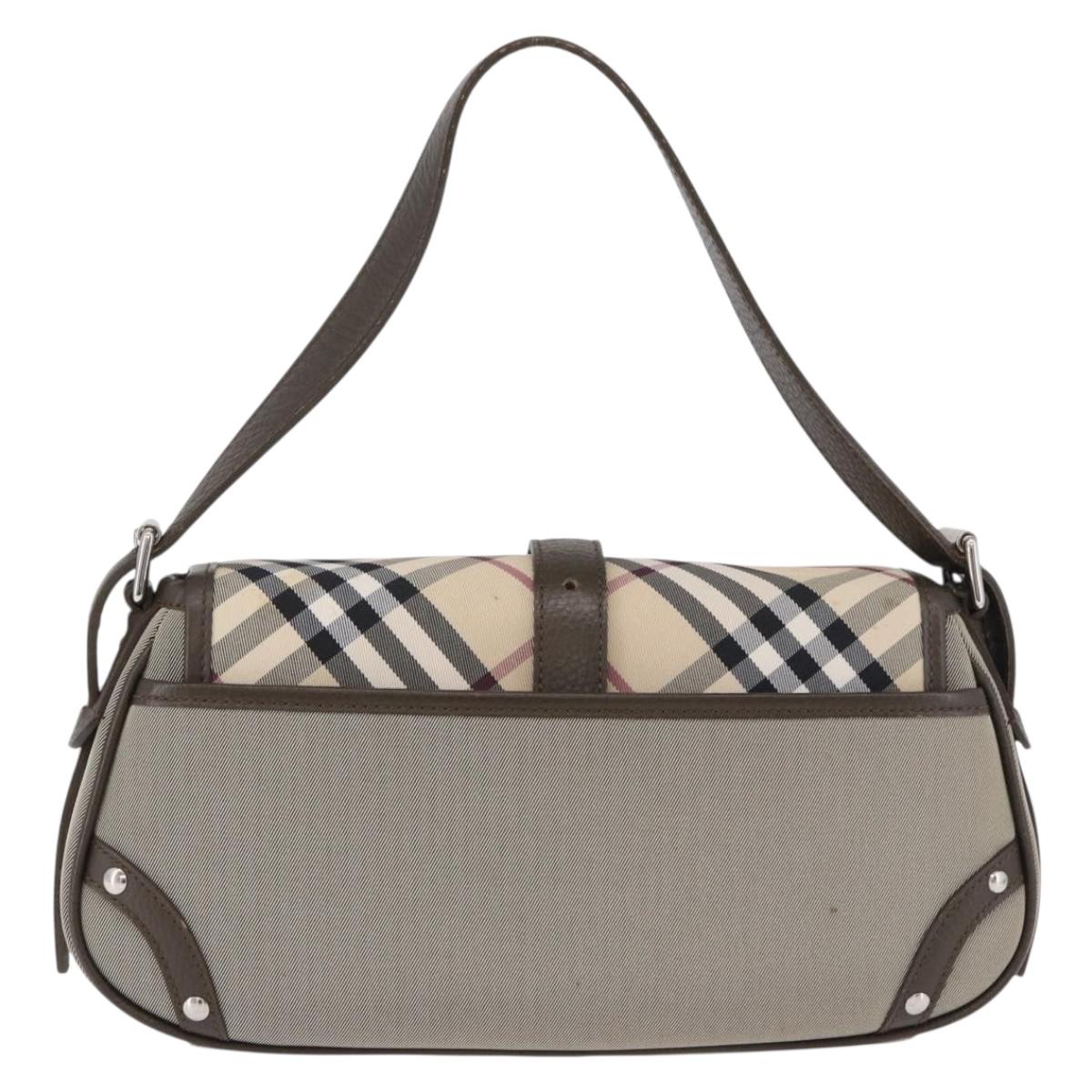 BURBERRY Nova Check Hand Bag Nylon Beige Silver Auth BA14309A