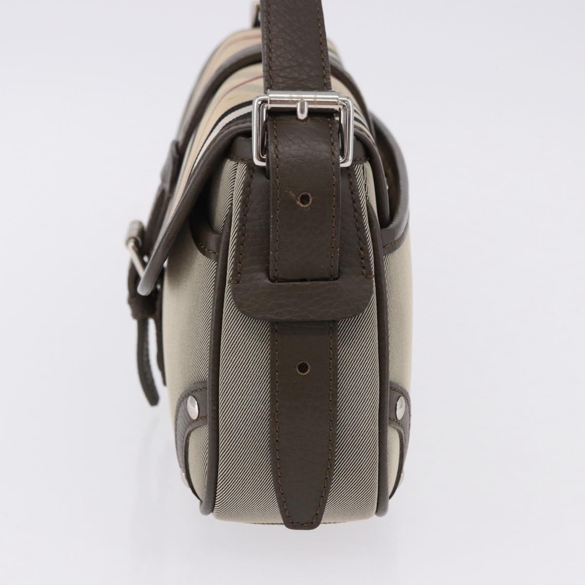 BURBERRY Nova Check Hand Bag Nylon Beige Silver Auth BA14309A