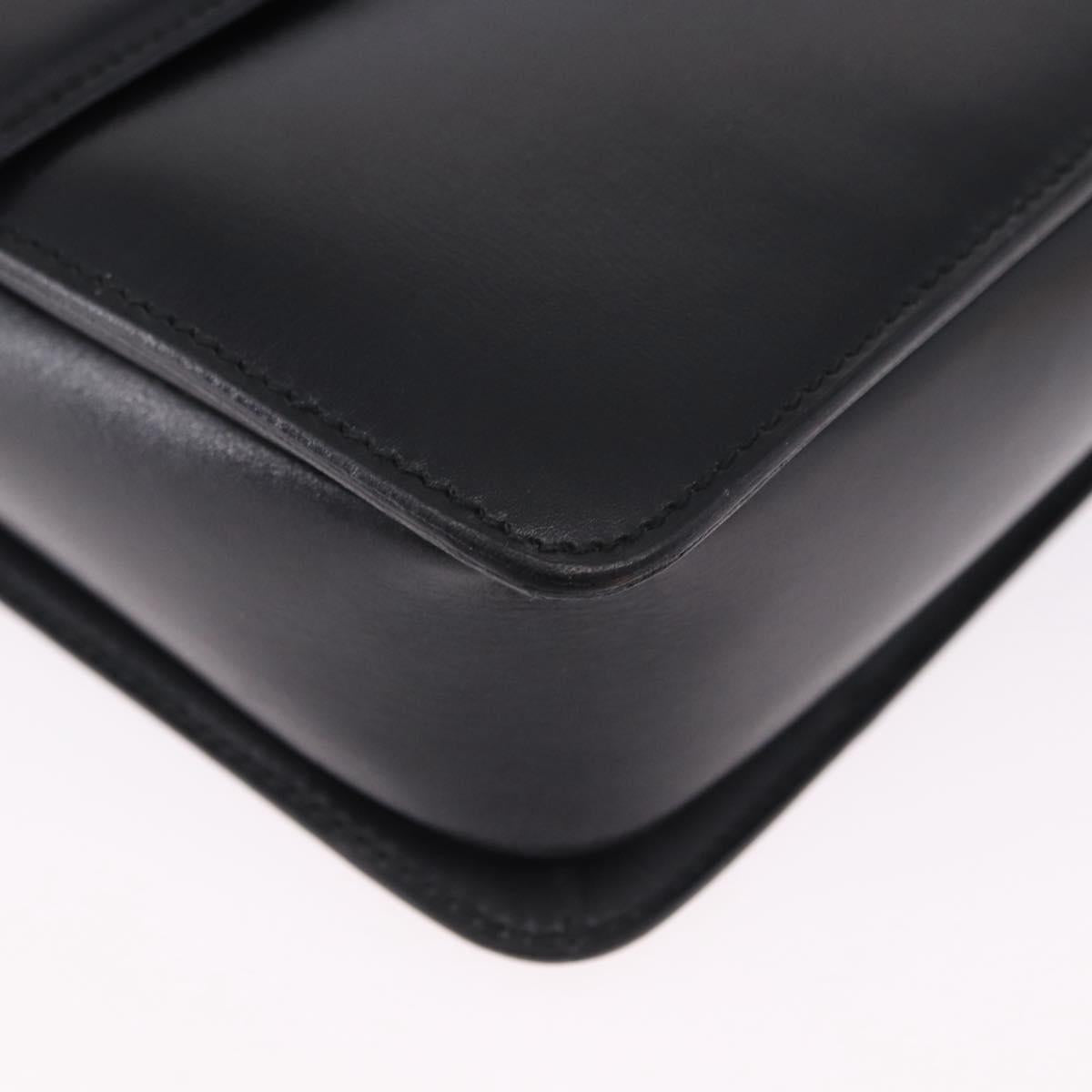 GUCCI Shoulder Bag Leather Black Gold Auth BA14311