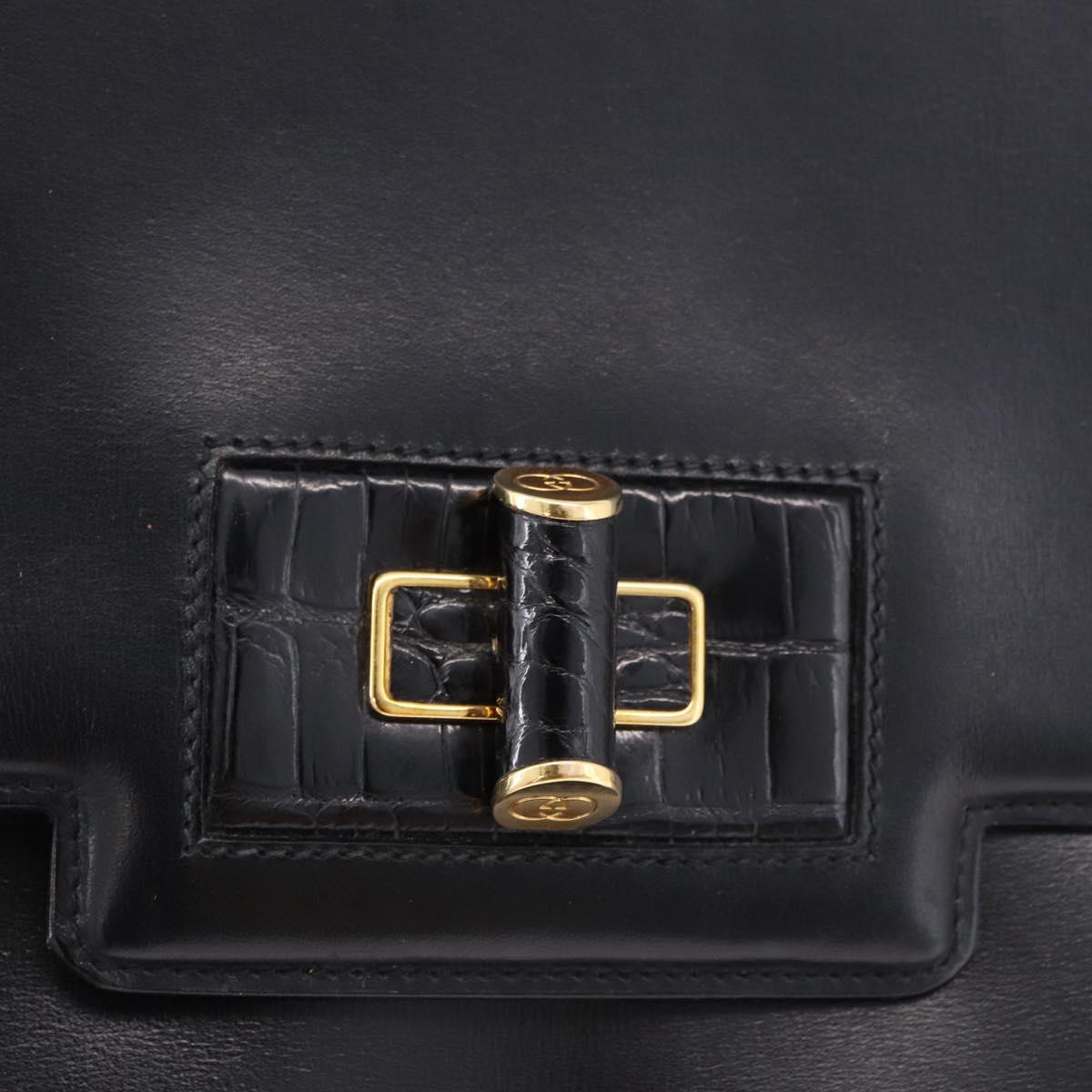 GUCCI Shoulder Bag Leather Black Gold Auth BA14311