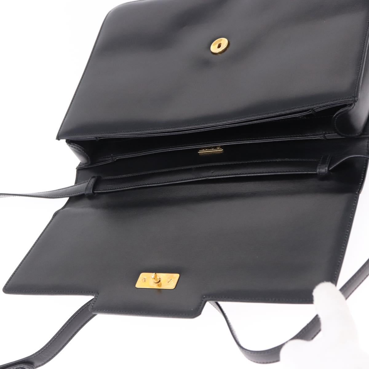 GUCCI Shoulder Bag Leather Black Gold Auth BA14311
