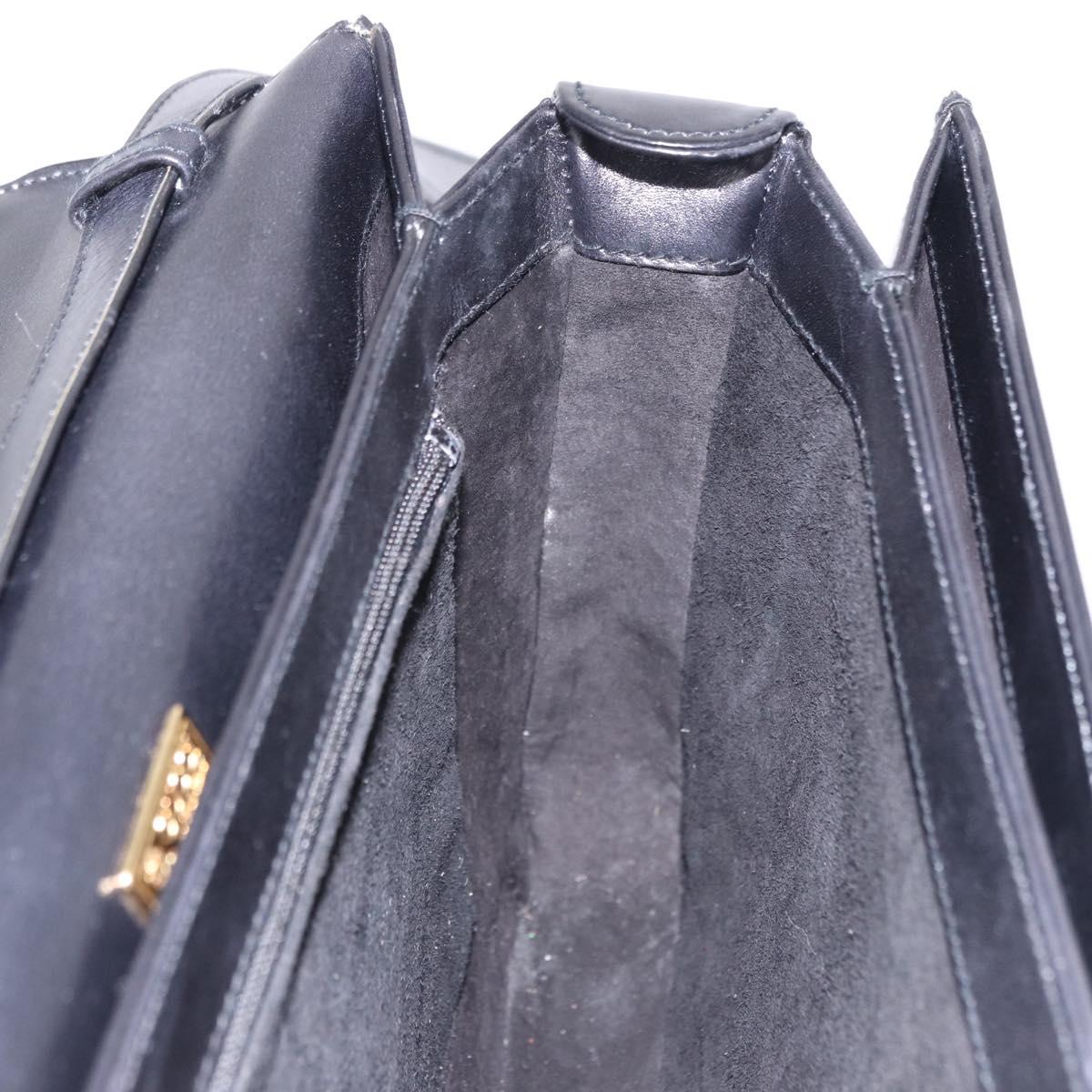 GUCCI Shoulder Bag Leather Black Gold Auth BA14311