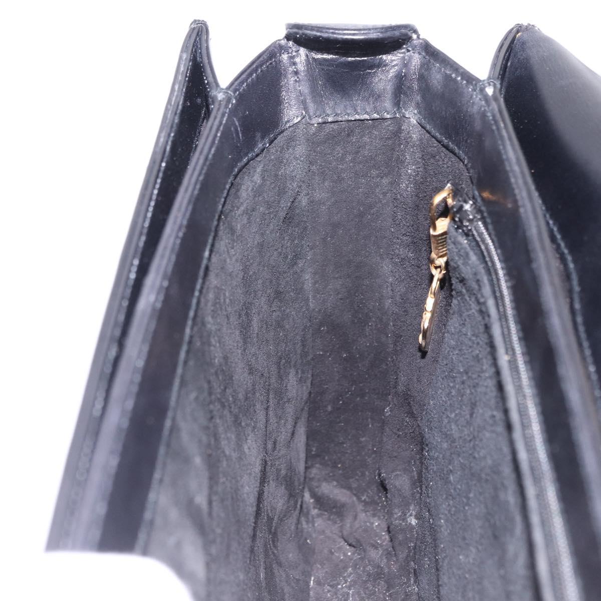 GUCCI Shoulder Bag Leather Black Gold Auth BA14311