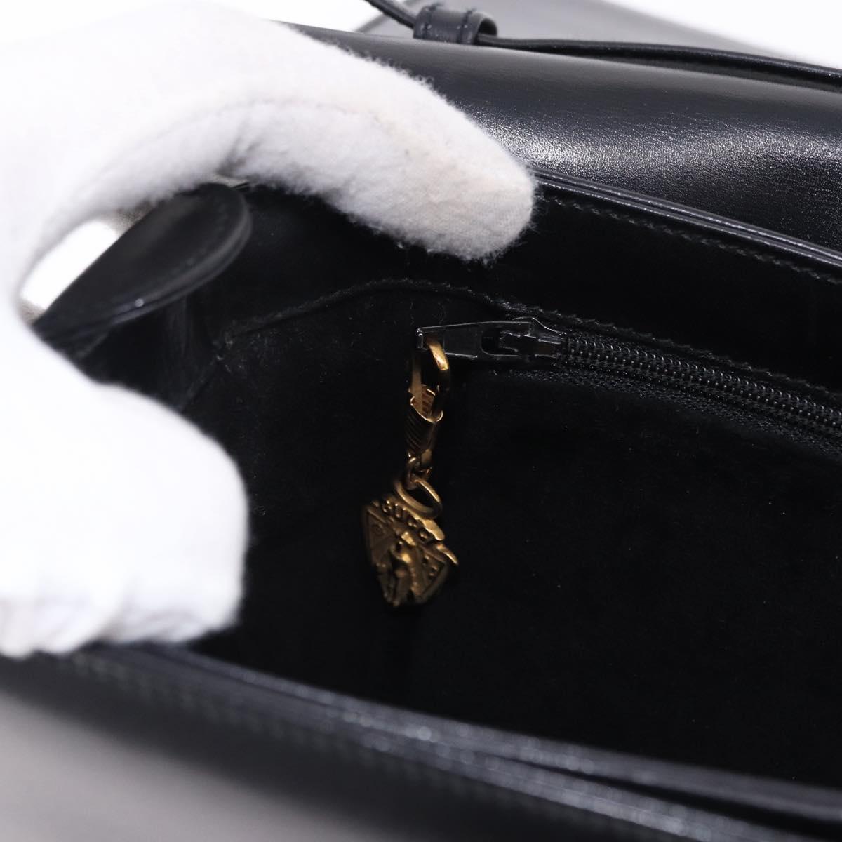 GUCCI Shoulder Bag Leather Black Gold Auth BA14311