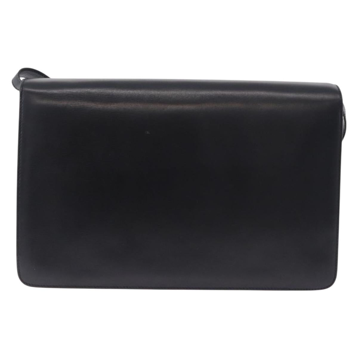 GUCCI Shoulder Bag Leather Black Gold Auth BA14311