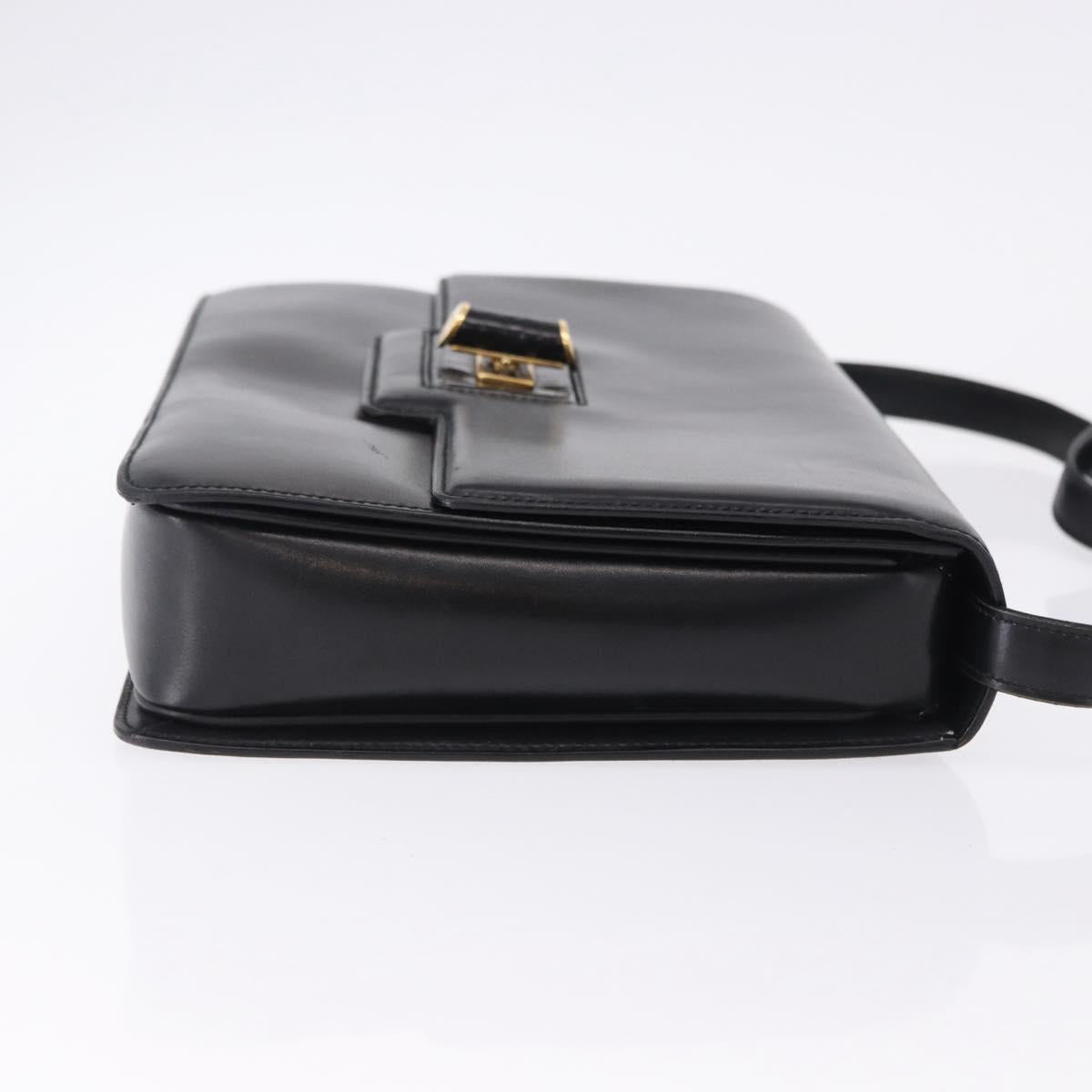 GUCCI Shoulder Bag Leather Black Gold Auth BA14311