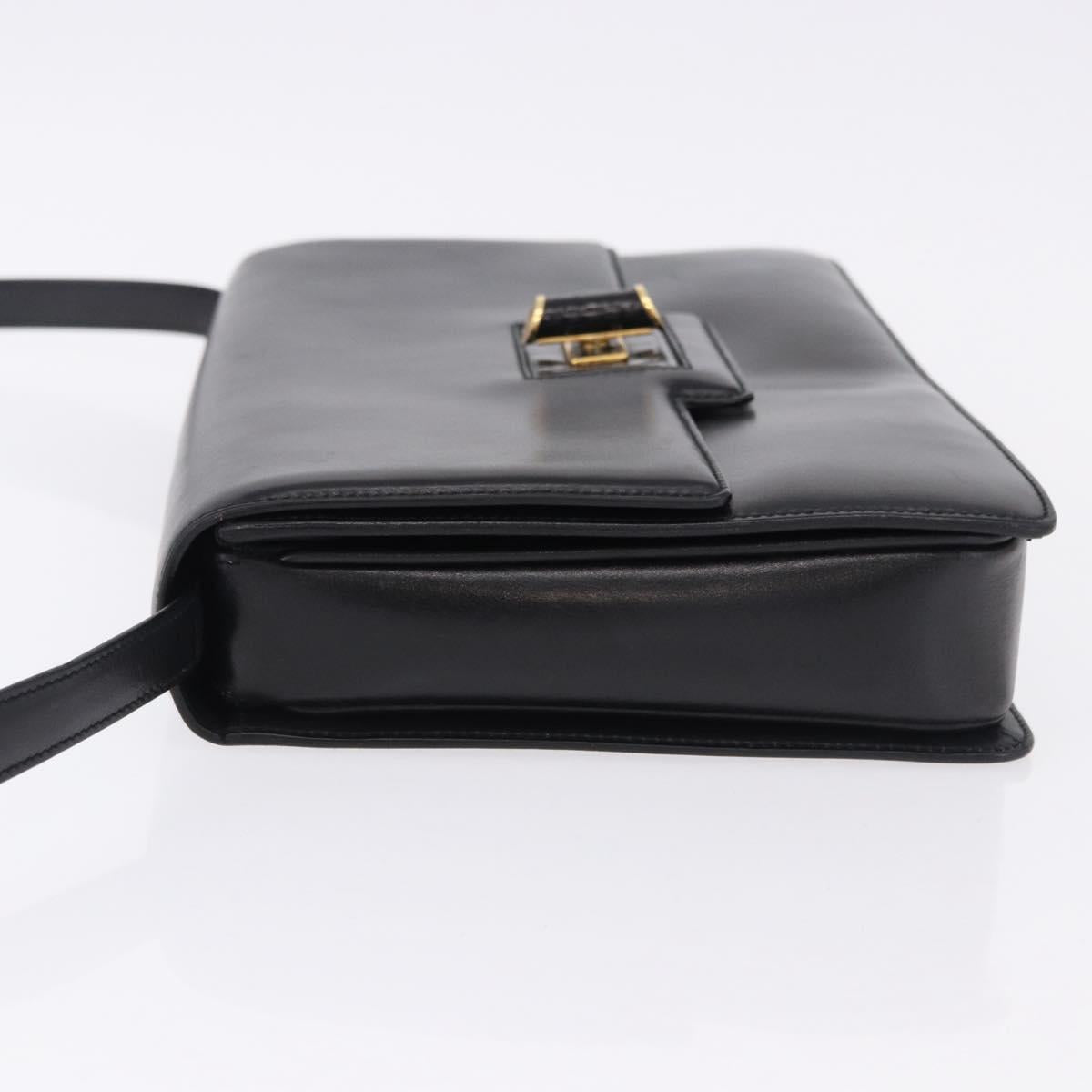 GUCCI Shoulder Bag Leather Black Gold Auth BA14311