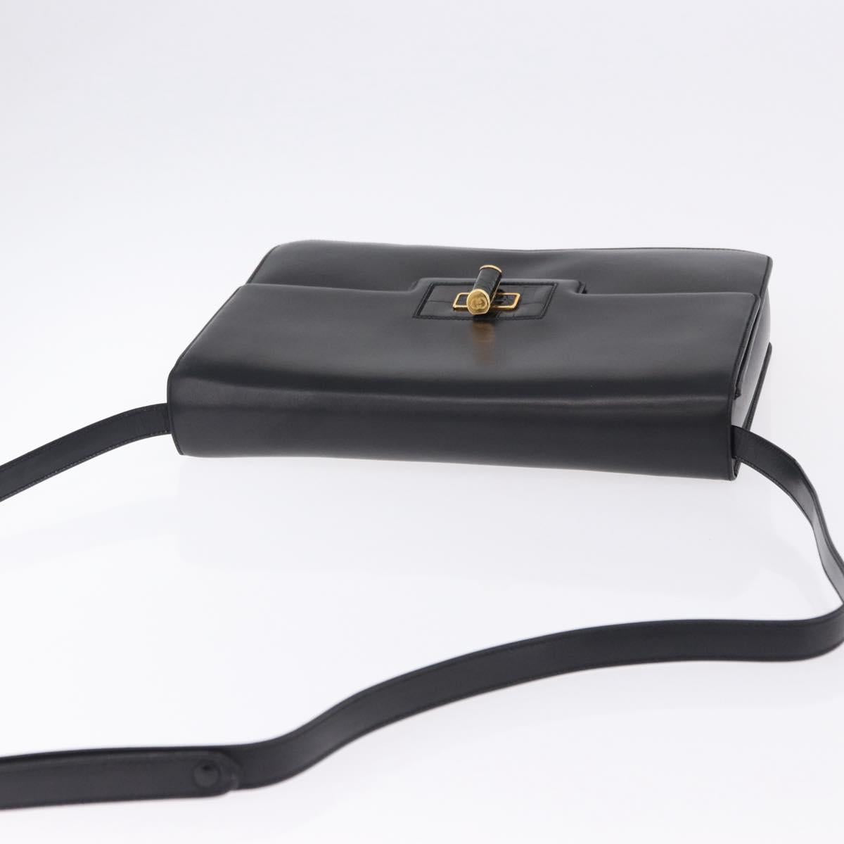 GUCCI Shoulder Bag Leather Black Gold Auth BA14311