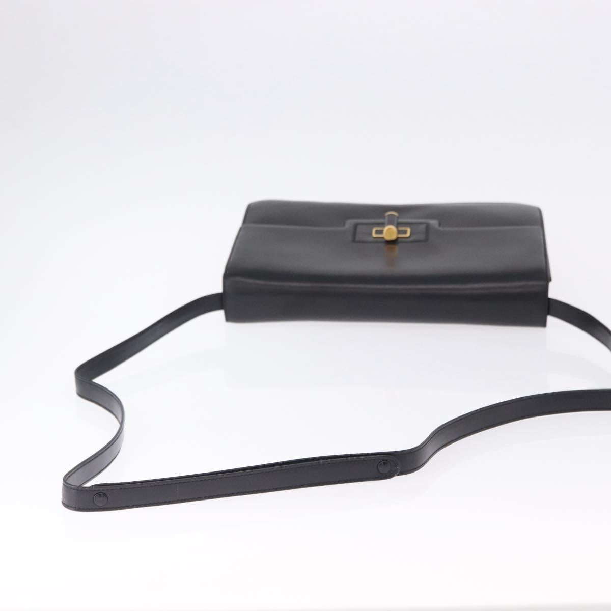 GUCCI Shoulder Bag Leather Black Gold Auth BA14311