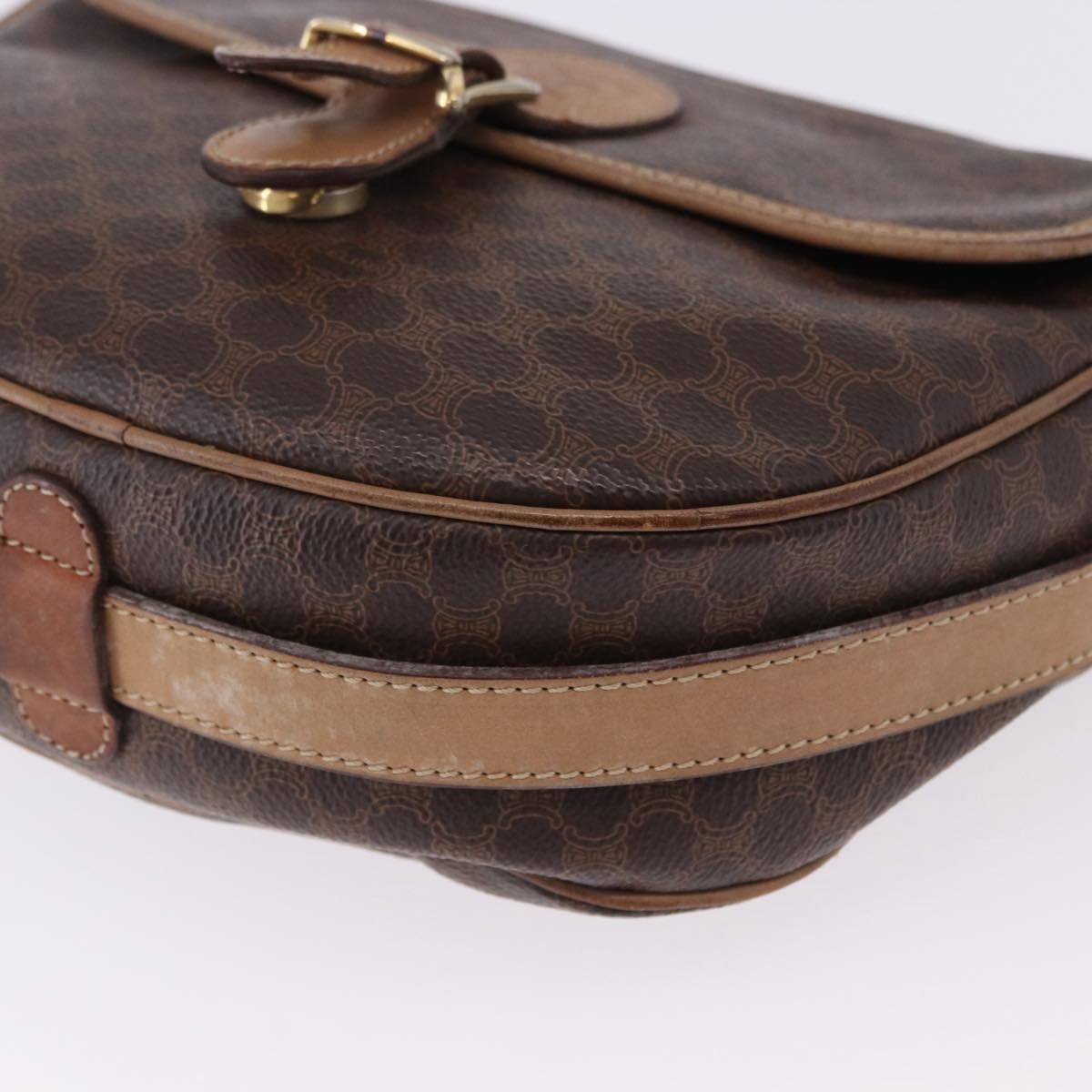 CELINE Macadam Canvas Shoulder Bag PVC Leather Brown Gold Auth BA14313