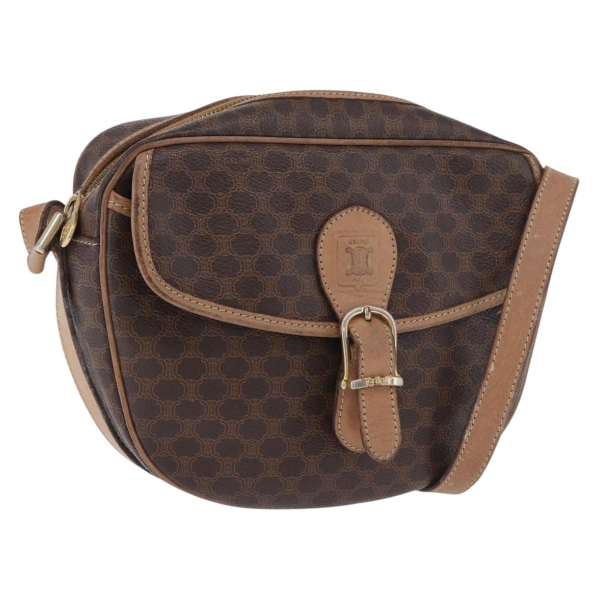 CELINE Macadam Canvas Shoulder Bag PVC Leather Brown Gold Auth BA14313