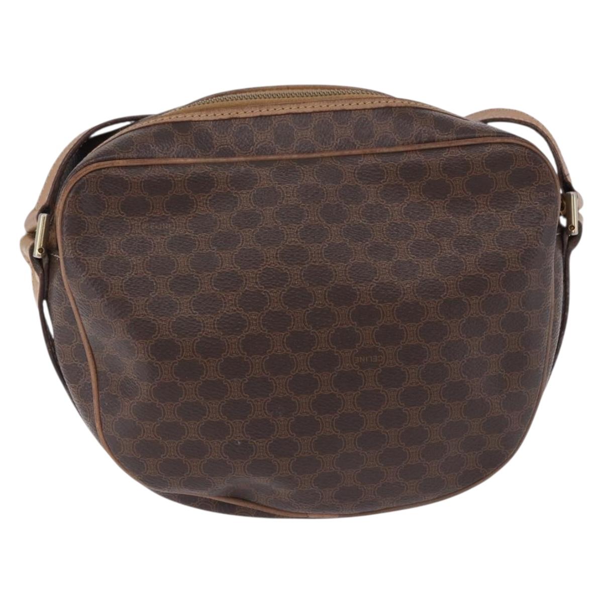 CELINE Macadam Canvas Shoulder Bag PVC Leather Brown Gold Auth BA14313