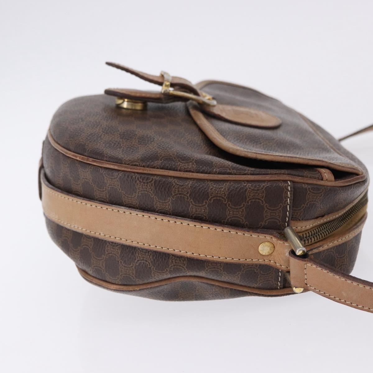 CELINE Macadam Canvas Shoulder Bag PVC Leather Brown Gold Auth BA14313