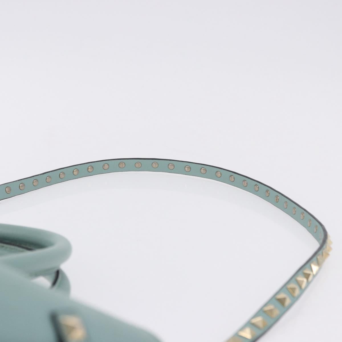 VALENTINO Hand Bag Leather 2way Light Blue Gold Auth BA14317